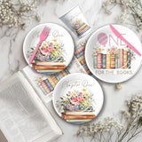 Storybook 1St Birthday Decorations Girl Tableware, Library Reading Book Club Theme First Birthday Party Supplies, Chapter One Paper Plate, Cup, Napkin, Disposable Cutlery, 24 Guests