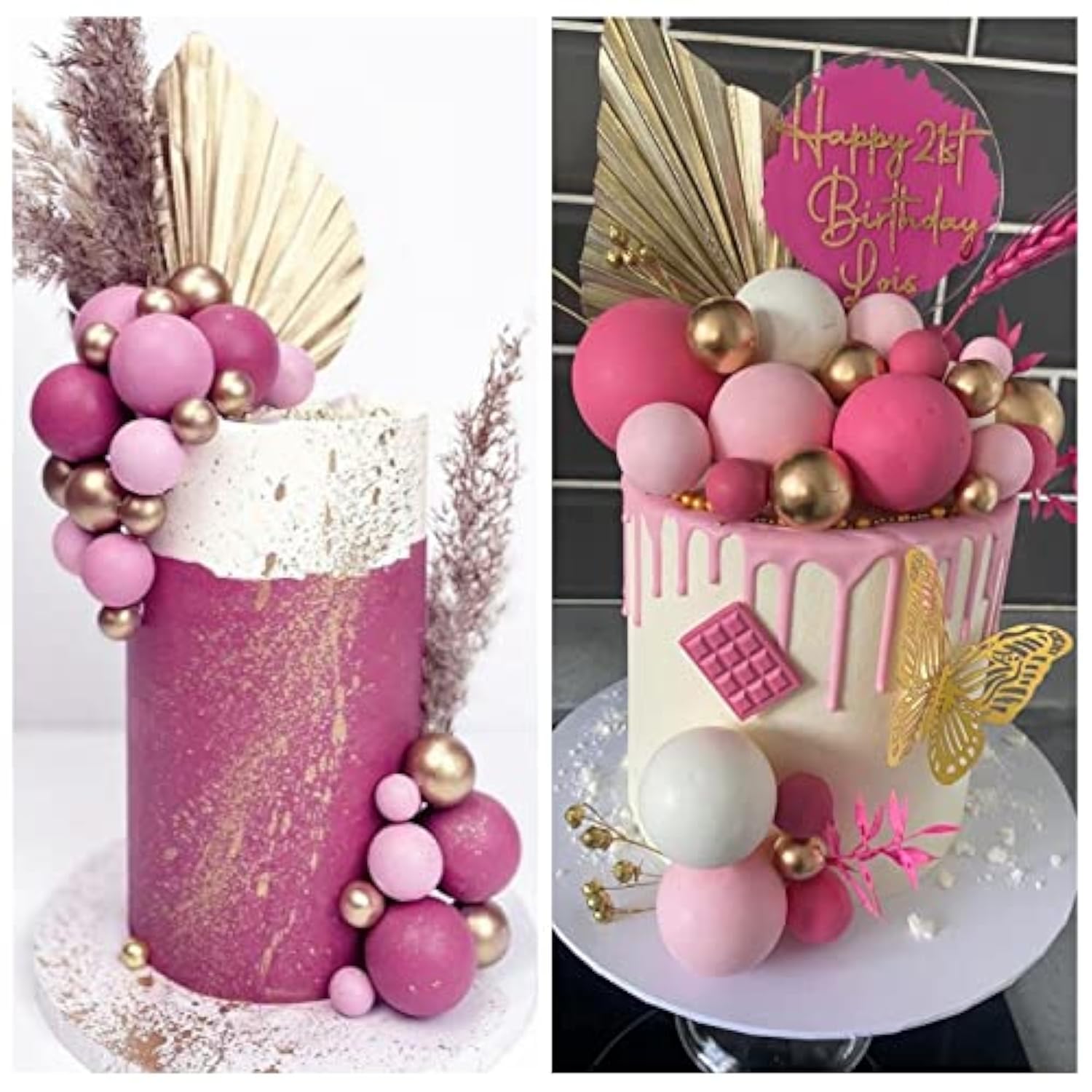32 Pcs Ball Cake Topper Decorations Mini Balloons Cake Topper Sticks Foam Balls Cake Picks Cake Topper Balls Cake Decorations For Wedding Party Birthday Cake Decorating (Pink Gold)