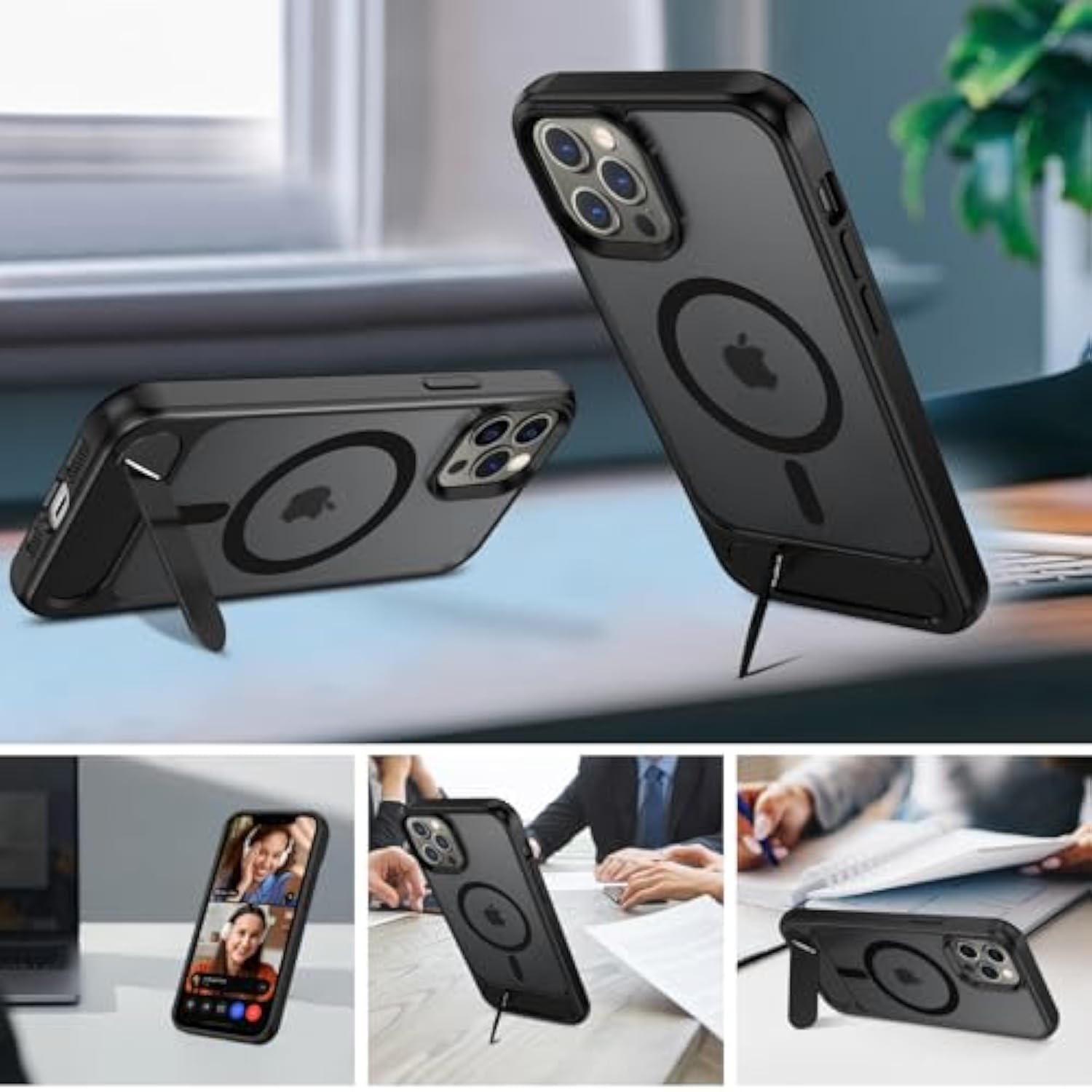 For Iphone 12 Pro Max Case With Stand, Magnetic Cases With Foldable Invisible Stand Translucent Matte Back Slim Protective Shockproof Kickstand Phone Case For Iphone 12 Pro Max 6.7", Black