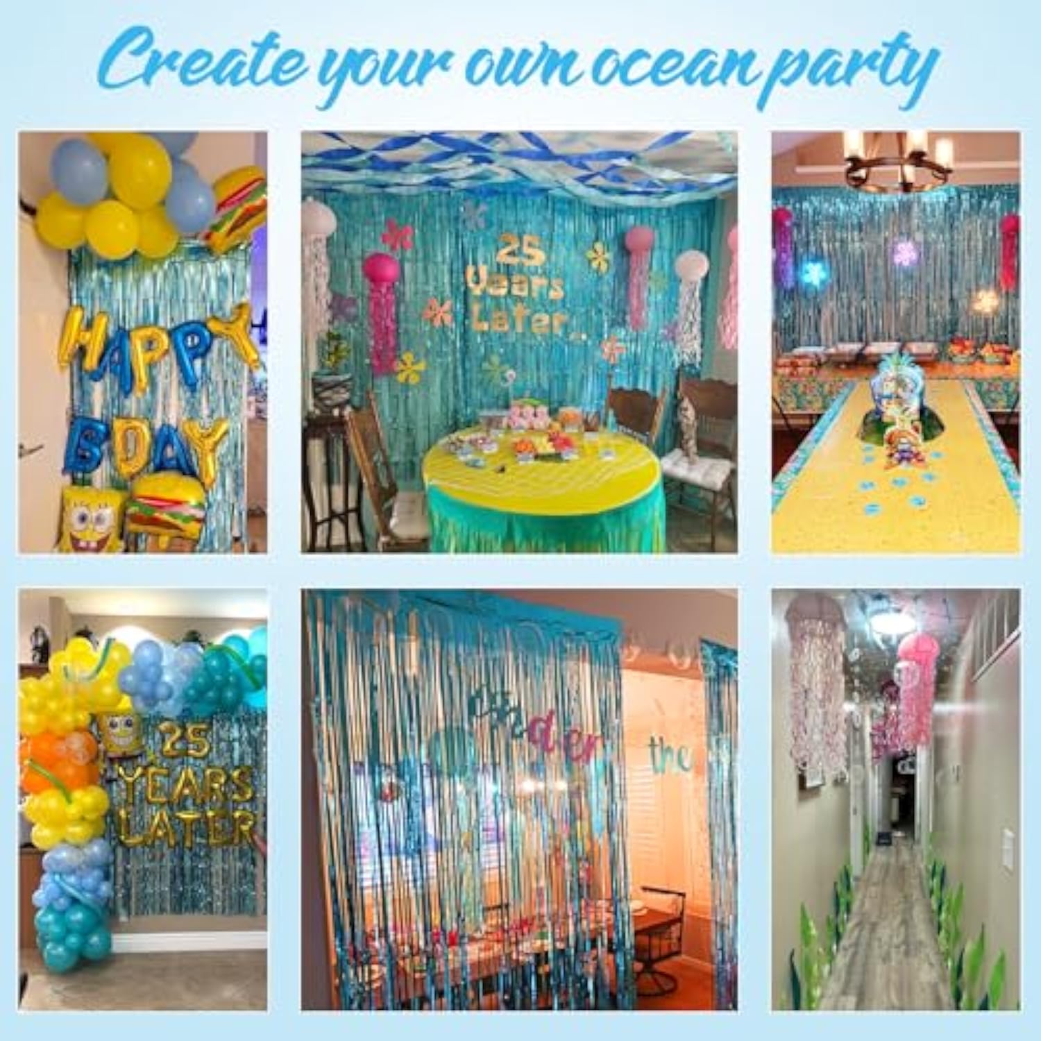 Spongebob 25Th Birthday Decorations, 25 Years Later Letter Balloons Set For Ocean Theme Party,Birthday Decor,Mermaid,Baby Shark,With Hamburger Balloons,Blue Backdrop Bubble Garland And Crepe Paper