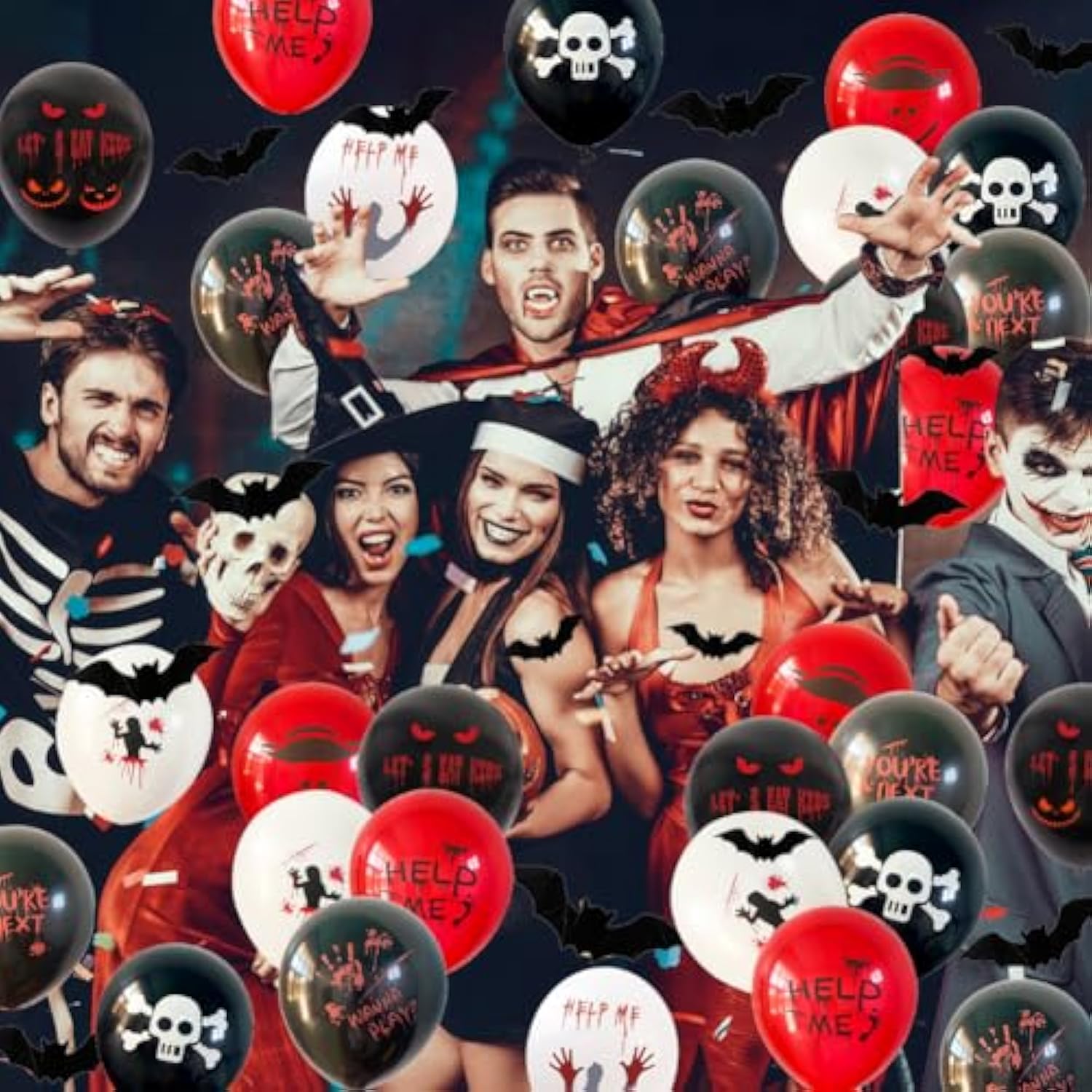 61pcs Halloween Scary Party Balloons Black Red Bloody Handprint Skeleton Skull Bats Party Decor
