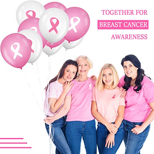 100 Pcs Breast Cancer Awareness Balloons 12 Inch, Pink, White