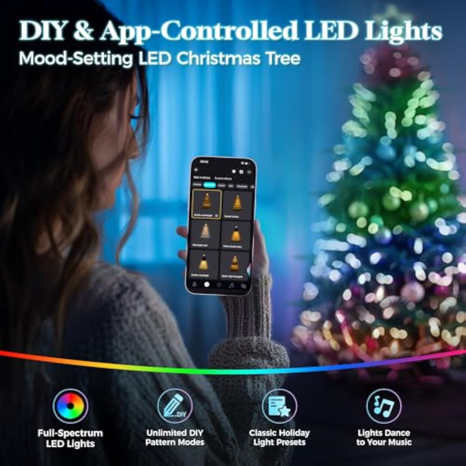 7.5 Ft Prelit Pencil Christmas Tree With 400 Led Lights, App Control, Aspen Artificial Christmas Tree, Multi-Color Rgbw Lights, 1639 Pe & Pvc Branch Tips, Skinny Xmas Tree, For Home, Party