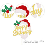 1 Pack Merry Christmas Happy Birthday Cake Topper Cupcake Picks For Christmas Birthday Baby Shower Cake Decorations Supplies Gold
