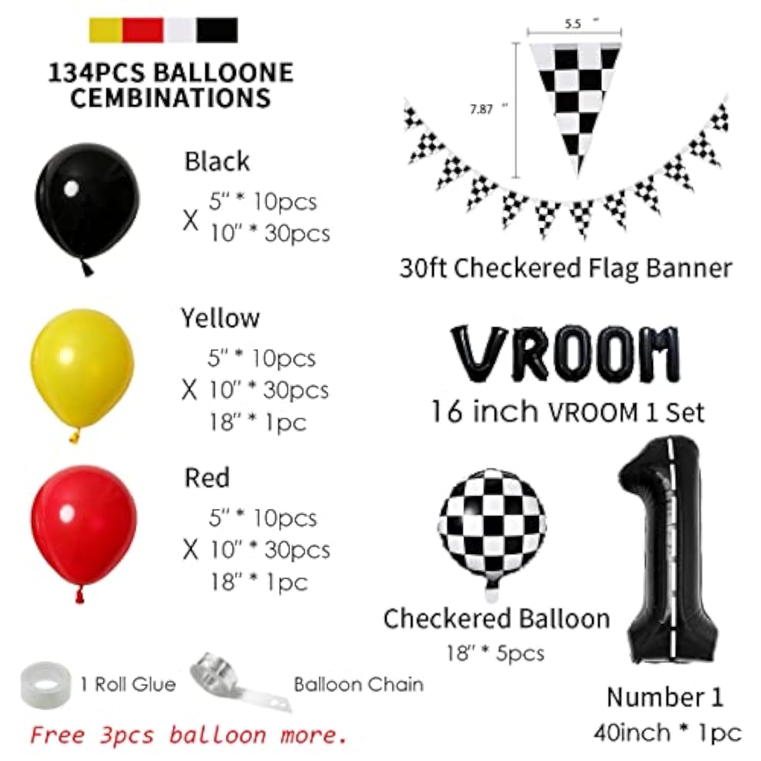 134PCS Race Car Balloon Garland Kit - Racing Theme Birthday Party Decorations