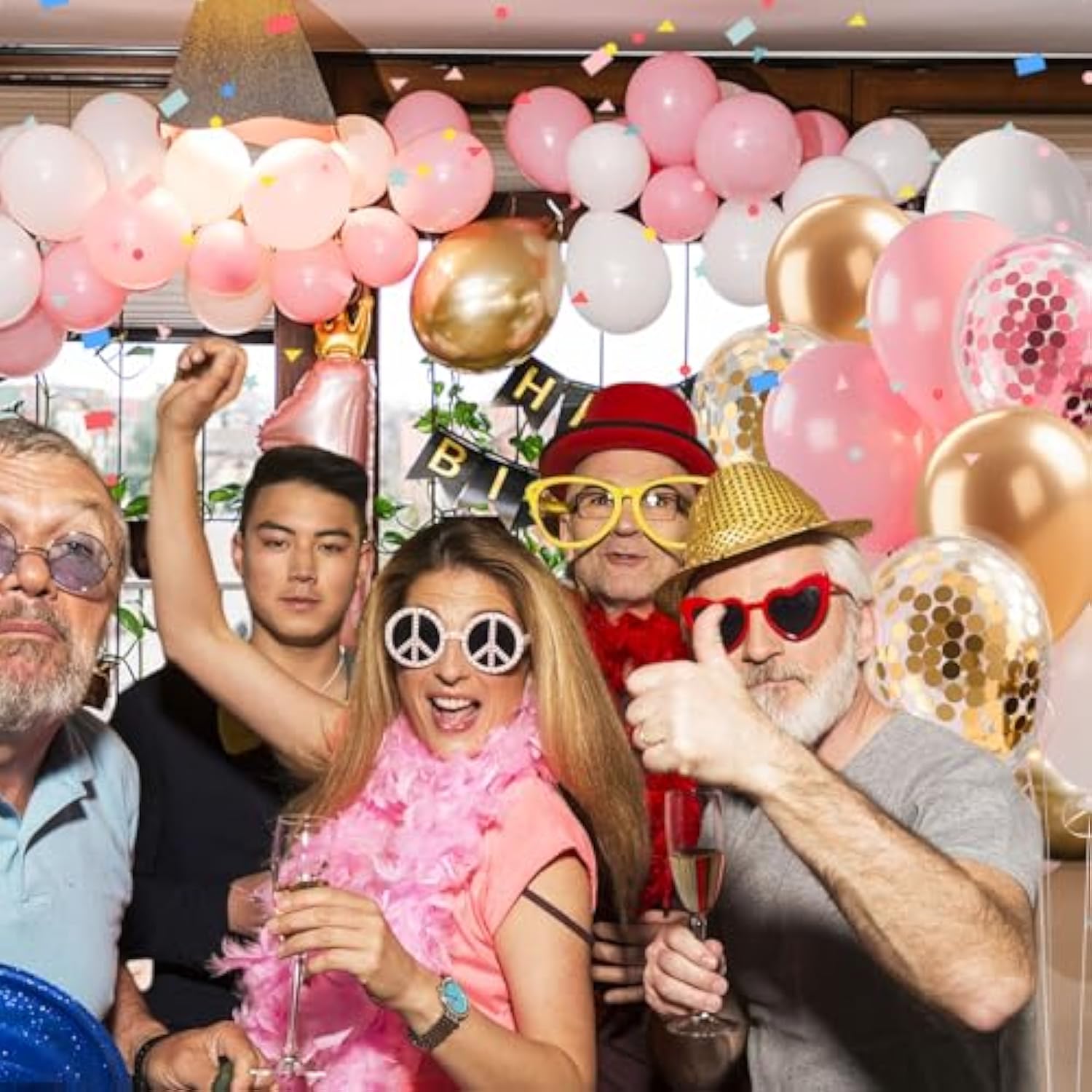 Pink Gold Confetti Balloons 12 Inch White Pink Gold Birthday Balloons For Women & Girl Party Supplies For Baby Shower Wedding Bridal Shower Graduation Bachelorette Princess Party