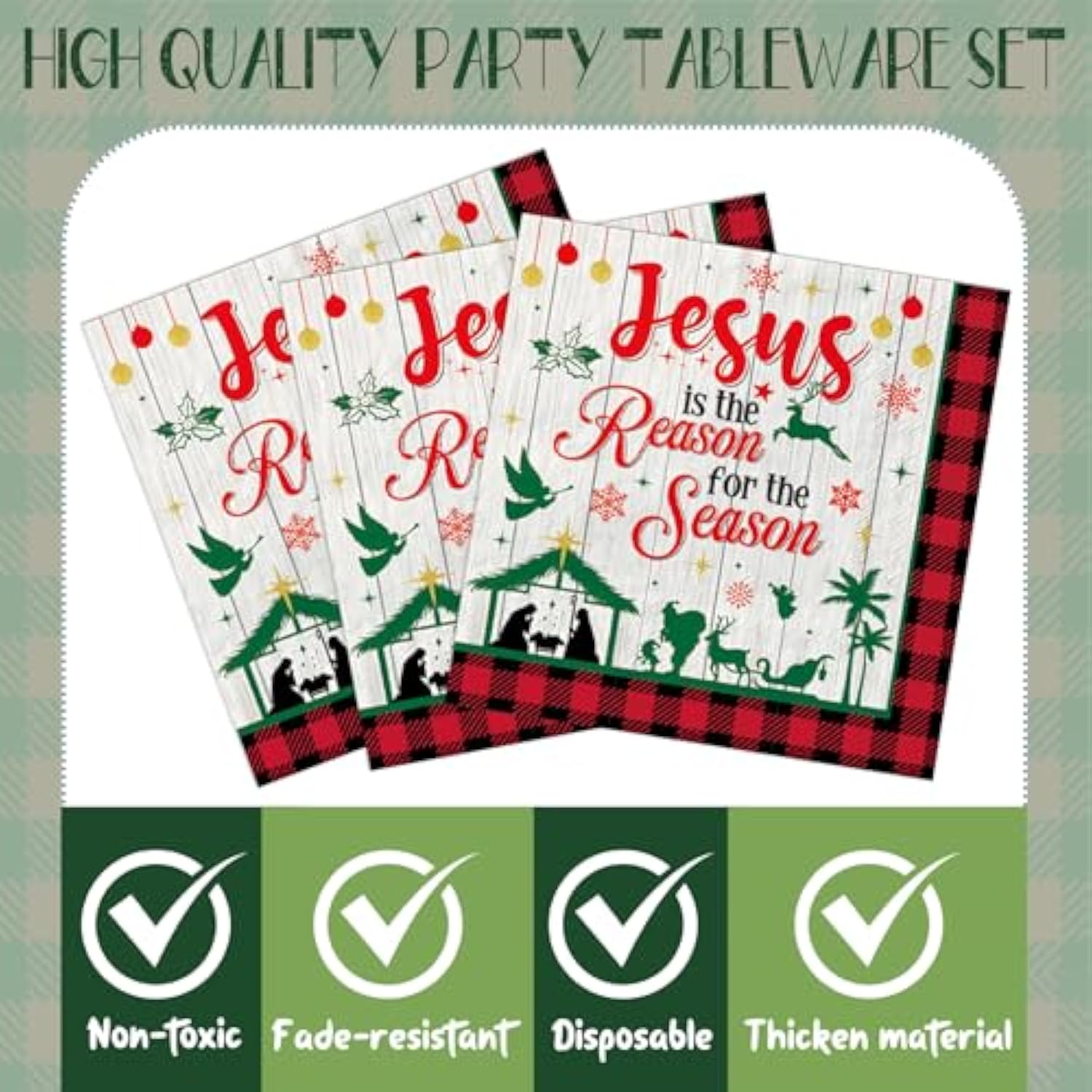 Christmas Nativity Party Decorations - 96 Pcs Jesus Is The Reason For The Season Paper Plates Napkins Forks Tableware Set Disposable Happy Birthday Religious Xmas Decor Supplies Serve 24