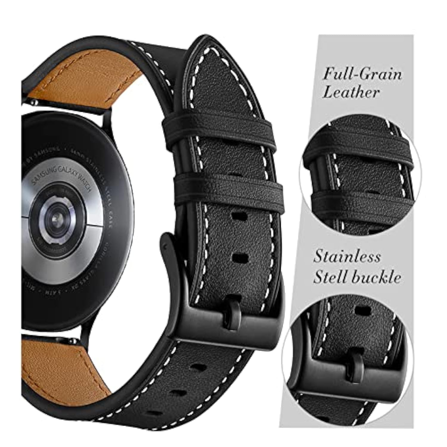 Galaxy Watch 5 Pro Bands 45Mm, Galaxy Watch 7/6/4 Classic Band 46Mm 43Mm 42Mm, Samsung Galaxy Watch 6/5/4/Acitve 2 Bands 44Mm 40Mm, 20Mm Leather Wristband Replacement Strap Men, Black+Brown