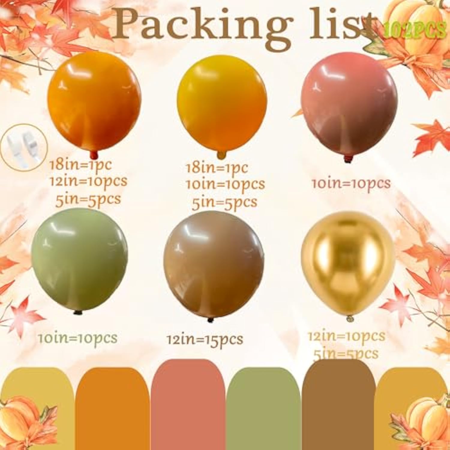 Fall Balloon Arch Kit: Burnt Orange, Gold & Brown Thanksgiving Garland