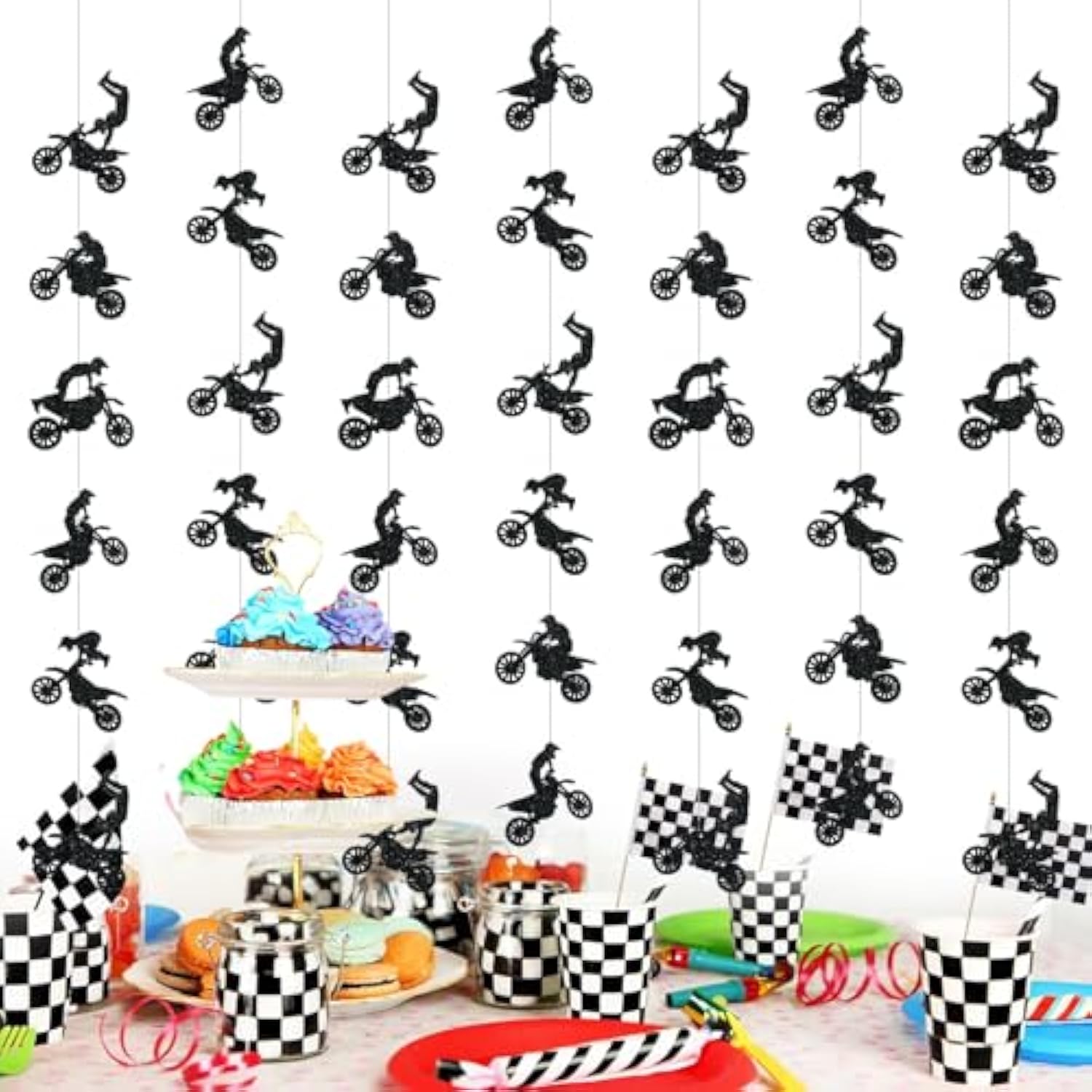 8 Pcs Dirt Bike Birthday Party Decorations Motorcycle Garland Banner Motocross Party Banner Riding Ceiling Hanging Streamers Cutouts For Baby Shower Wall Decor Photo Props Supplies