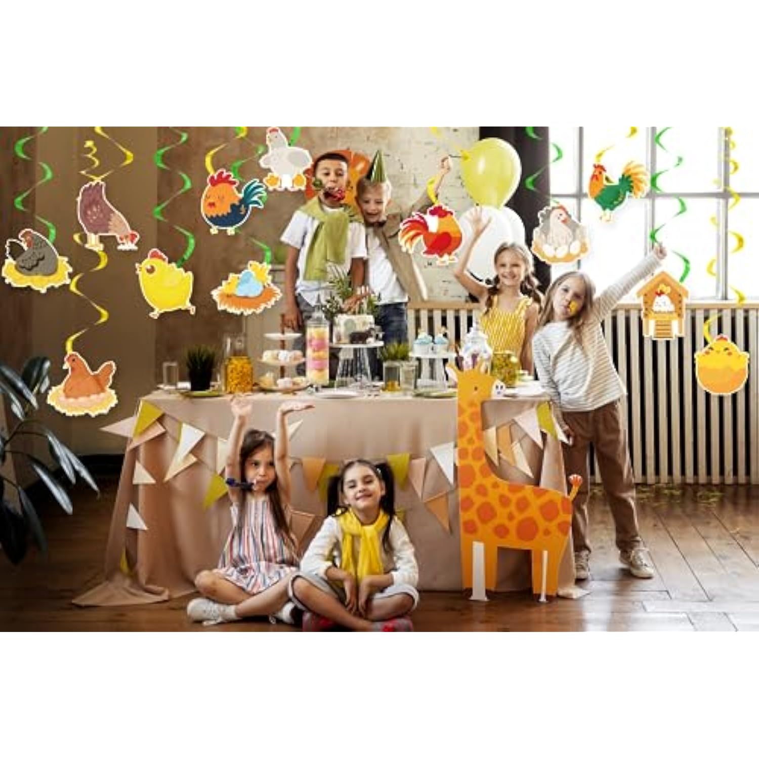 24 Pcs Chicken Hanging Swirls Chicken Farm Ceiling Swirls Decorations Chicken Birthday Party Supplies For Chick Birthday Baby Shower Decorations Chicken Party Decorations