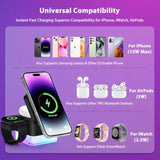 Wireless-Charger 3 In 1 Apple-Charging-Station-Cube Nightlight Lamp 15W Magnetic Charger Stand Foldable Charging Dock For Iphone 16/15/14/13/12/Airpods/Apple Watch(No Adapter)