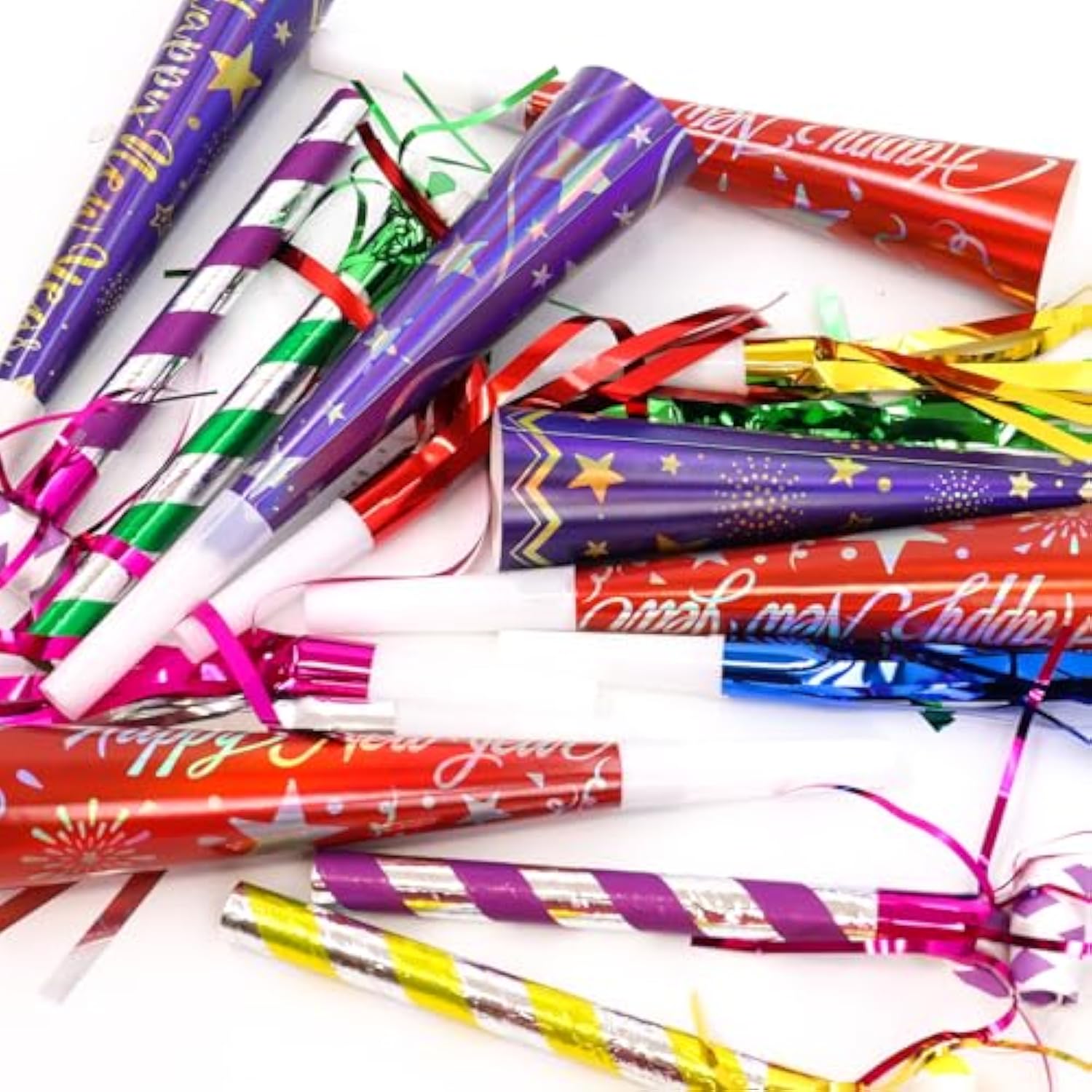 50 Pcs Happy New Year 2026 Noise Makers Gold Black Silver Party Set