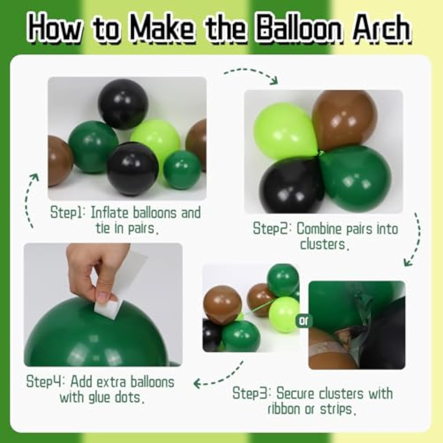 Green And Brown Balloon Arch Garland Kit With Brown Black Dark Lime Green Balloons For Jungle Video Game Theme Baby Shower Birthday Party Decorations