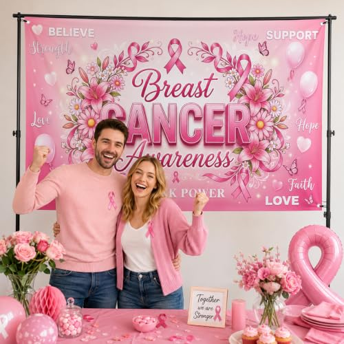 Breast Cancer Awareness Backdrop Banner October Pink Ribbon Breast Cancer Awareness Decorations Background We Wear Pink Love Nourage Breast Cancer Banner Photo Booth Props 70.8 x 43.3 Inch