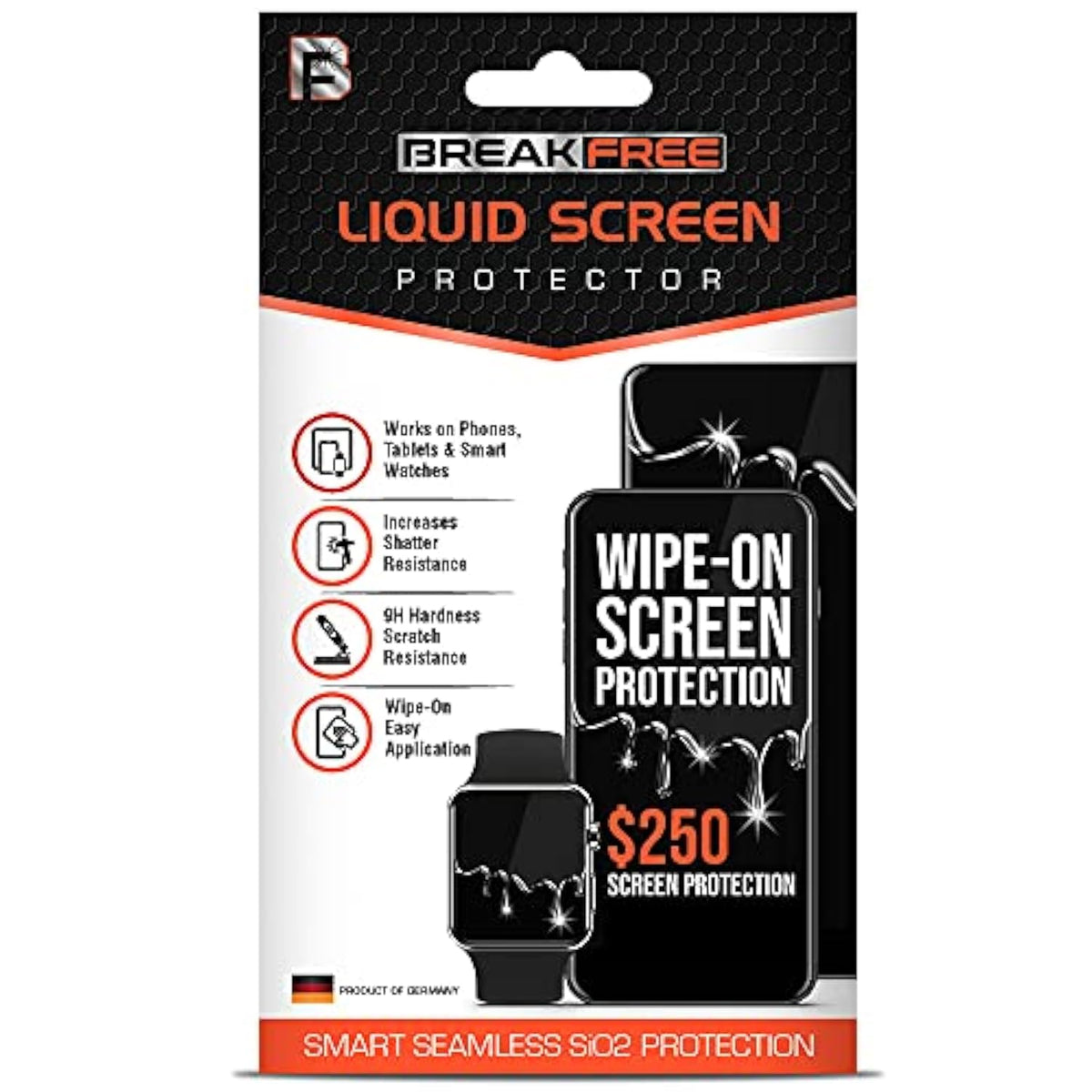 BREAK FREE Liquid Glass Screen Protector With $250 Coverage | Wipe On Scratch and Shatter Resistant Nano Protection for All Phones Tablets and Smart Watches - Universal Compatibility