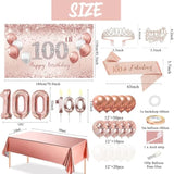 100Th Birthday Decorations Balloon Set Women Arch, Rose Gold 100Th Banner And Party Tablecloth, Belt And Tiara, Pink Gold 100Th Balloon, Pink Birthday Cake Topper, Latex Balloon * 60