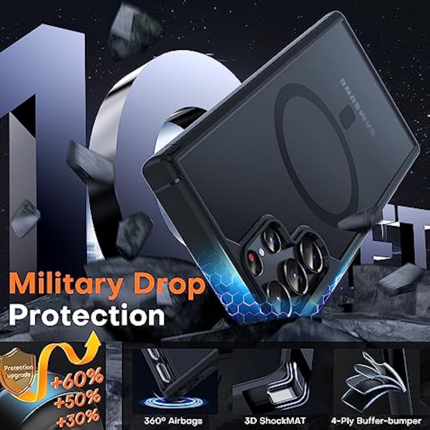 For Samsung Galaxy S22 Ultra Case Magnetic, [Wireless Charging Compatible ][Military Drop Protection] Translucent Matte Back Cover For S22 Ultra, Black