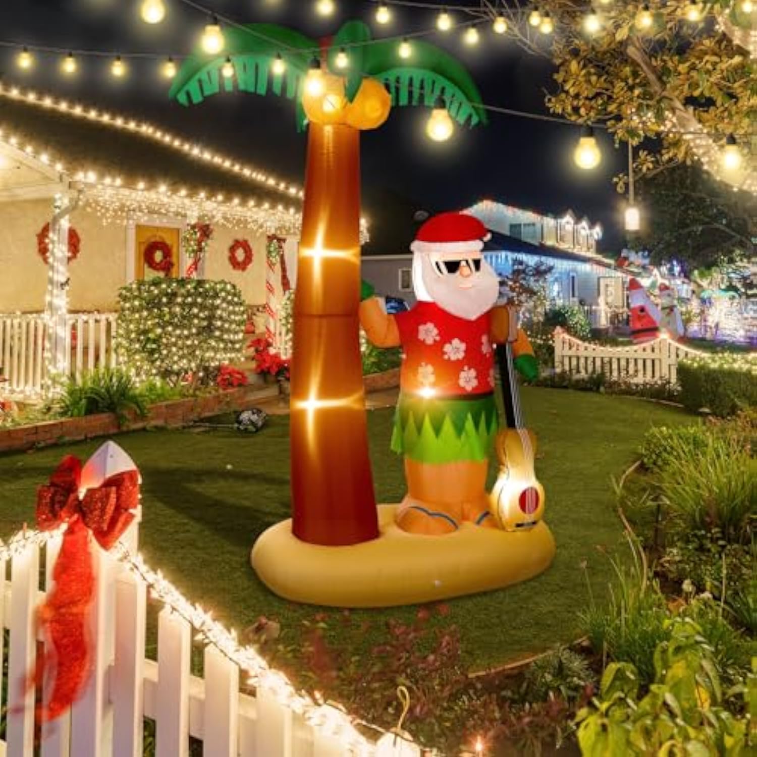 8 Ft Tall Christmas Santa Inflatable Outdoor Decorations Hula Santa Claus On Beach Palm Tree Outdoor Xmas Blow Up Yard D