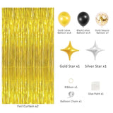 Diy Gold Foil Party Backdrop Kit – 2 Gold Rain Curtains With Black/Gold Balloons & Garland Chain, Easy Peel-&-Stick Party Decor For Birthdays & Holidays