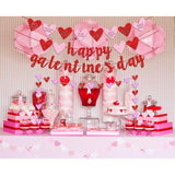 Happy Galentine'S Day Banner, Red Glittery Galentine’S Day Decorations With Heart Garland Banner, Ladies Girls Happy Valentine’S Day Party Decorations Photo Prop