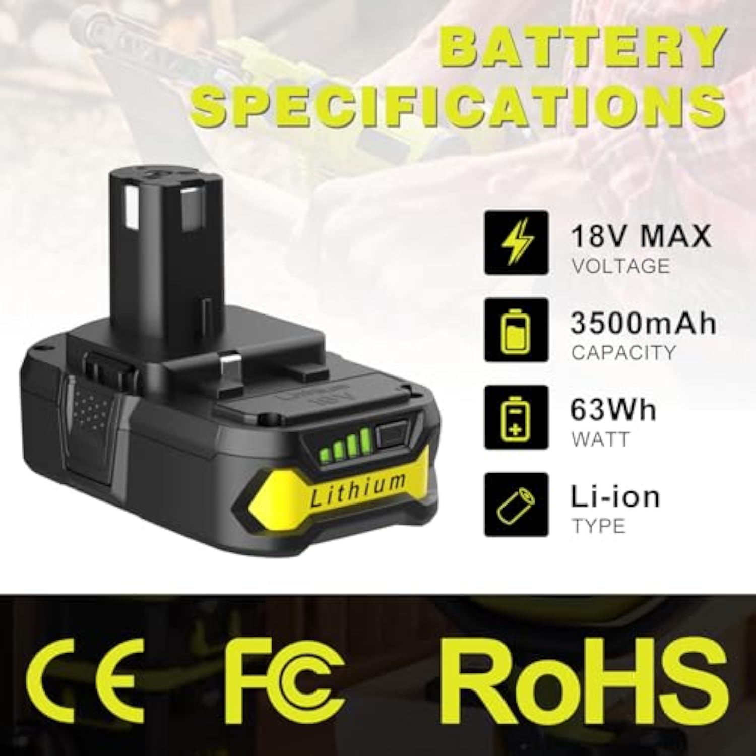 2Pack Replacement For Ryobi 18V Battery 3.5Ah + 2-Port P117 Ryobi Battery Charger For Ryobi One+ P108 P107 P105 P104 P103 P102