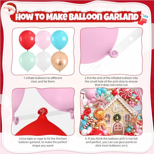 Christmas Balloon Arch Kit, Gingerbread Man Balloon Garland Kit, Red Pastel Green Pink Teal Blue Balloons Christmas Foil Balloons Candy Cane Star for Xmas Birthday New Year Party Decorations