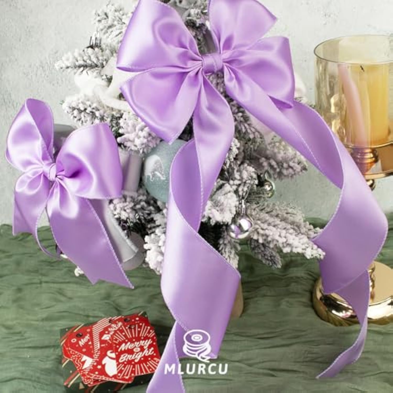 Light Purple Wired Satin Ribbon 2.5 Inch Wide 20 Yards Large Roll, Polyester Fabric, Lavender Lilac Wire Ribbon For Wreaths, Bows Making, Diy Crafts, Gift Wrapping, Christmas Tree, Front Door Decor
