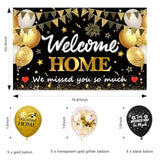 Welcome Home Decorations 30PC Black & Gold Set with Banner, Balloons, Swirls and Centerpieces