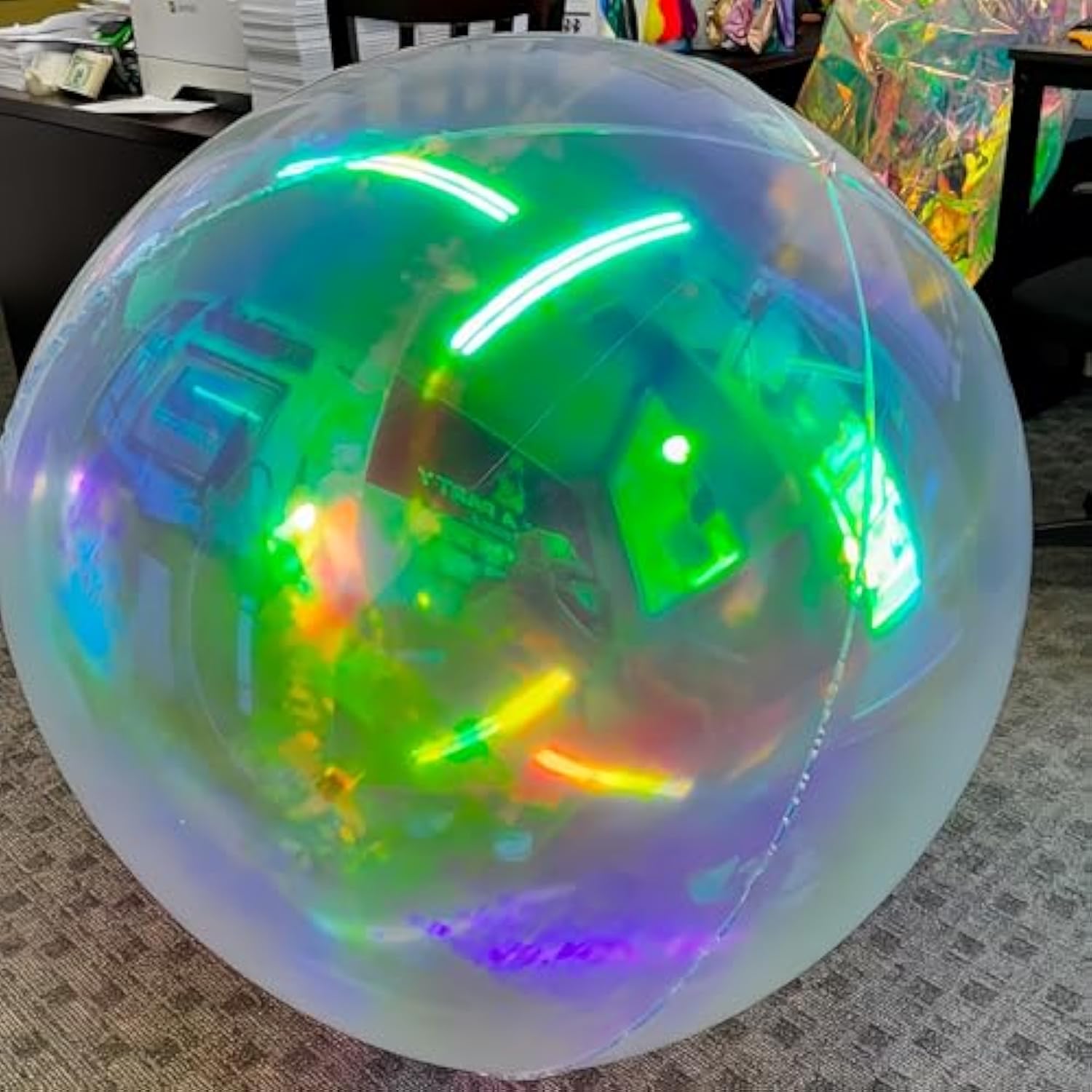 3Pcs 32 Inch Iridescent 4D Round Ball Balloons For Spring/Holographic Balloons/Star Clear Foil Decorative Folding Rainbow/Under The Sea Mermaid Groovy Party Decoration
