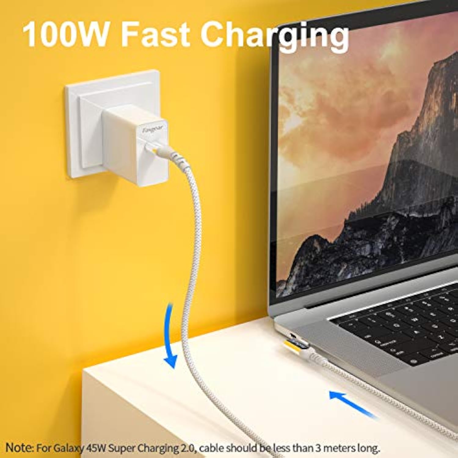 100W Usb C To Type C 90 Degree Cable 10Ft, Usb 3.1 Gen 2 10Gbps Data 5A Power