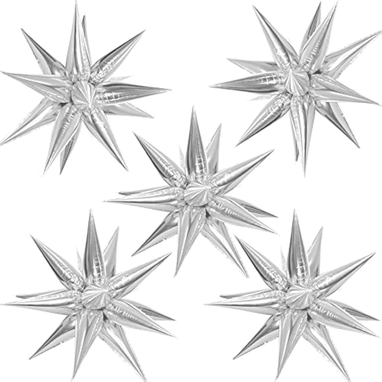 60 Pcs Star Balloons 12 Spike Foil Explosion Party Decoration Balloons For Christmas New Year Eve Birthday (Silver)