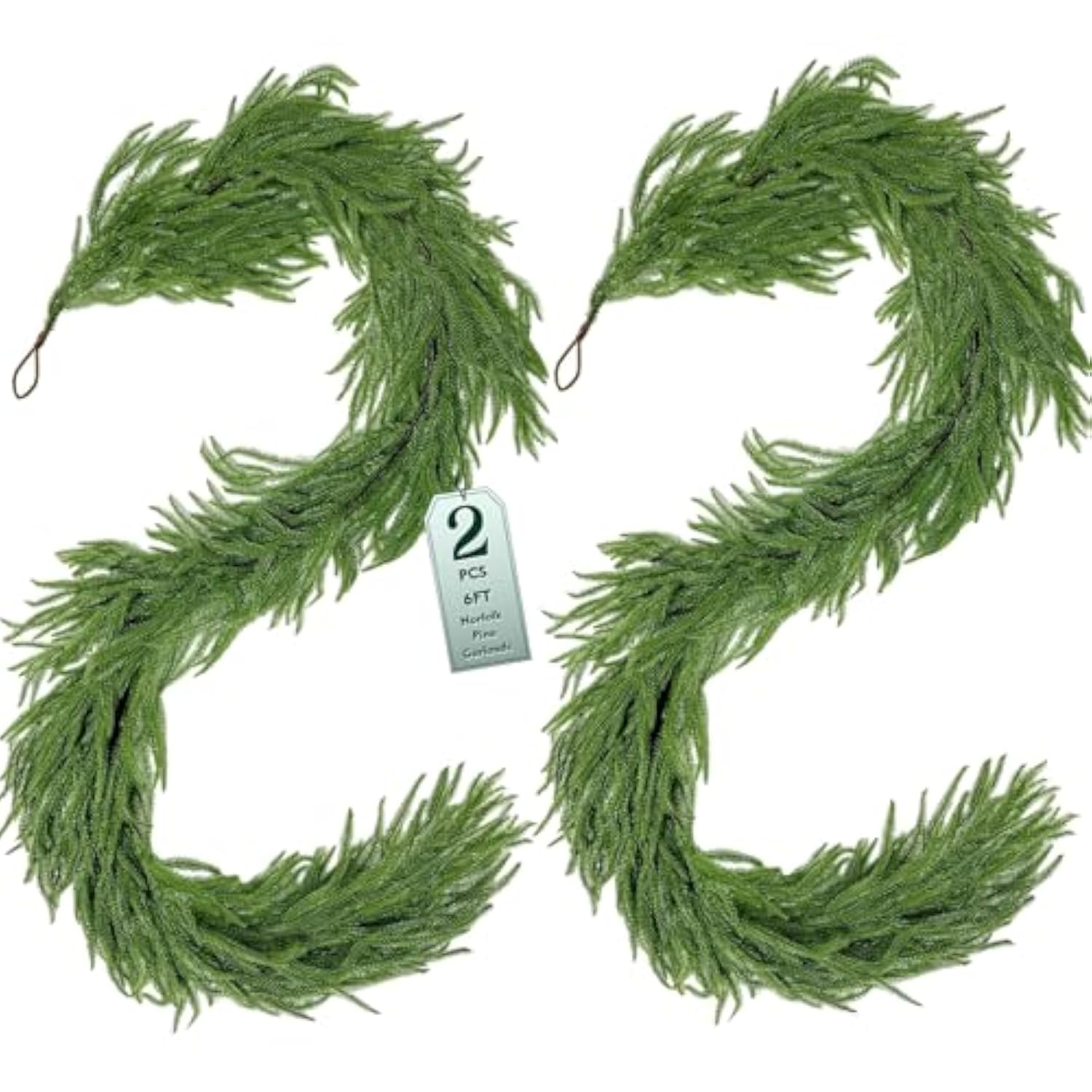 2 Pack Christmas Real Touch Norfolk Pine Garland Table Garland, 6Ft Artificial Faux Greenery Garlands For Mantle Indoor Home Decor Xmas Holiday Seasonal