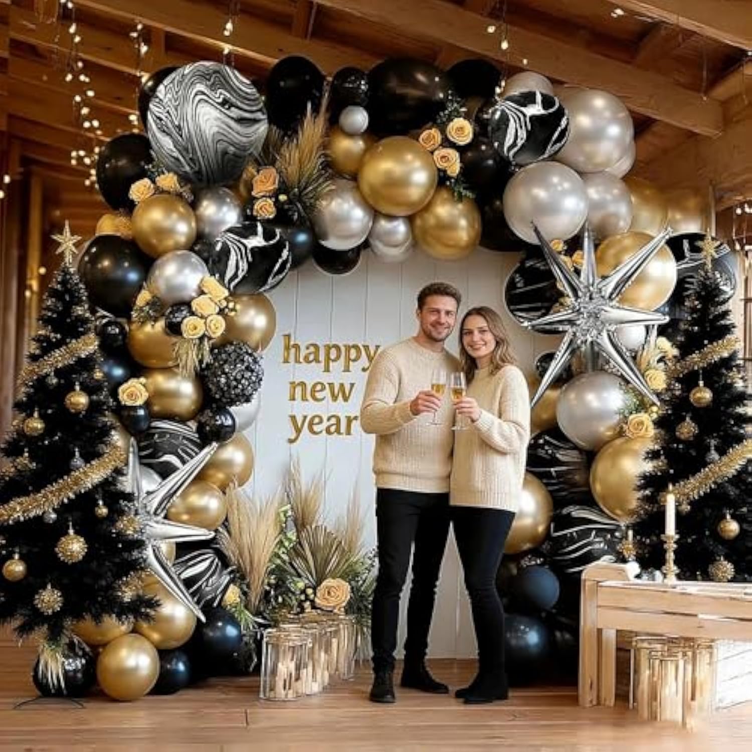Black Gold Silver Balloon Garland Arch Kit Party Decorations