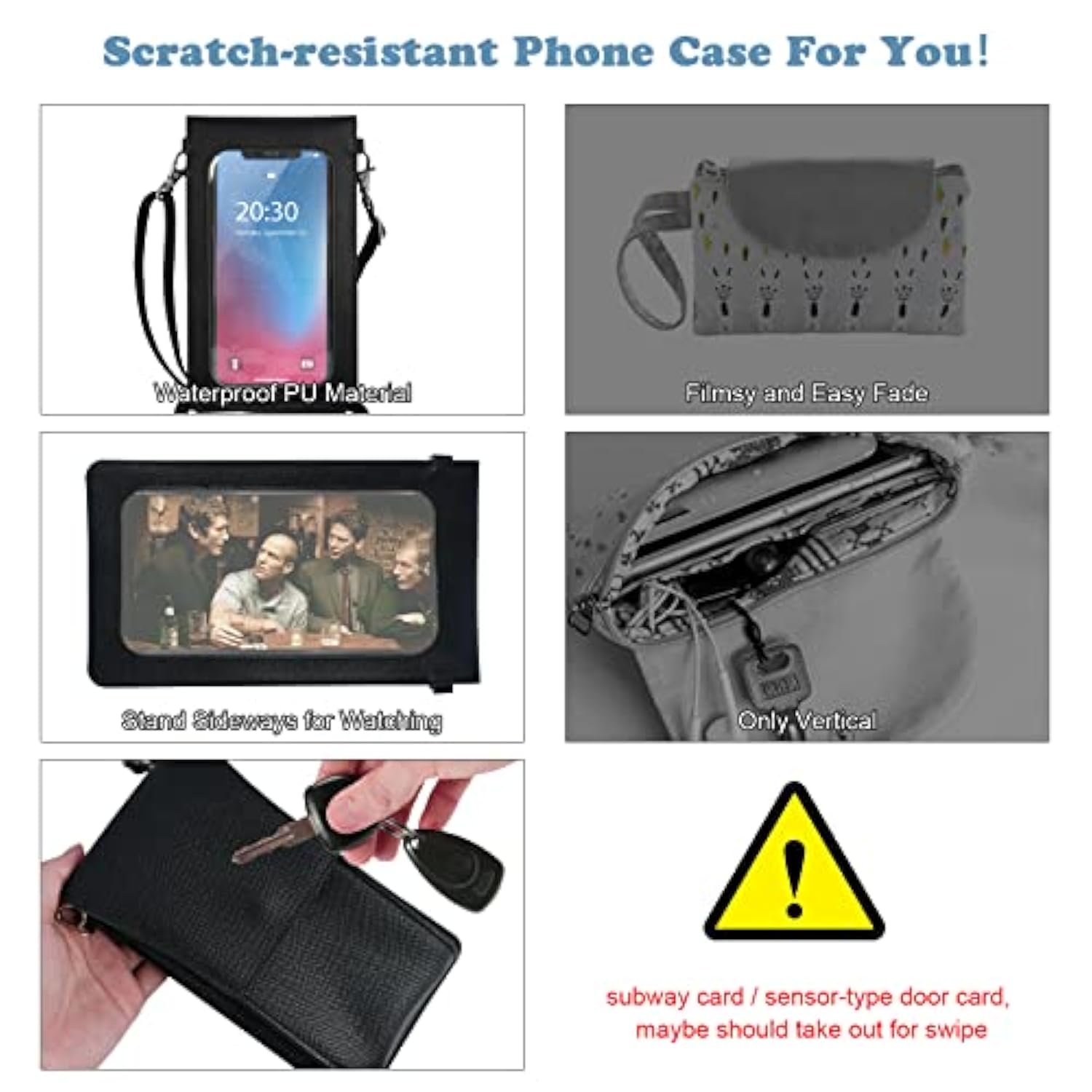 Black Leather Phone Purse 6.7in Touchscreen Crossbody Wallet Case