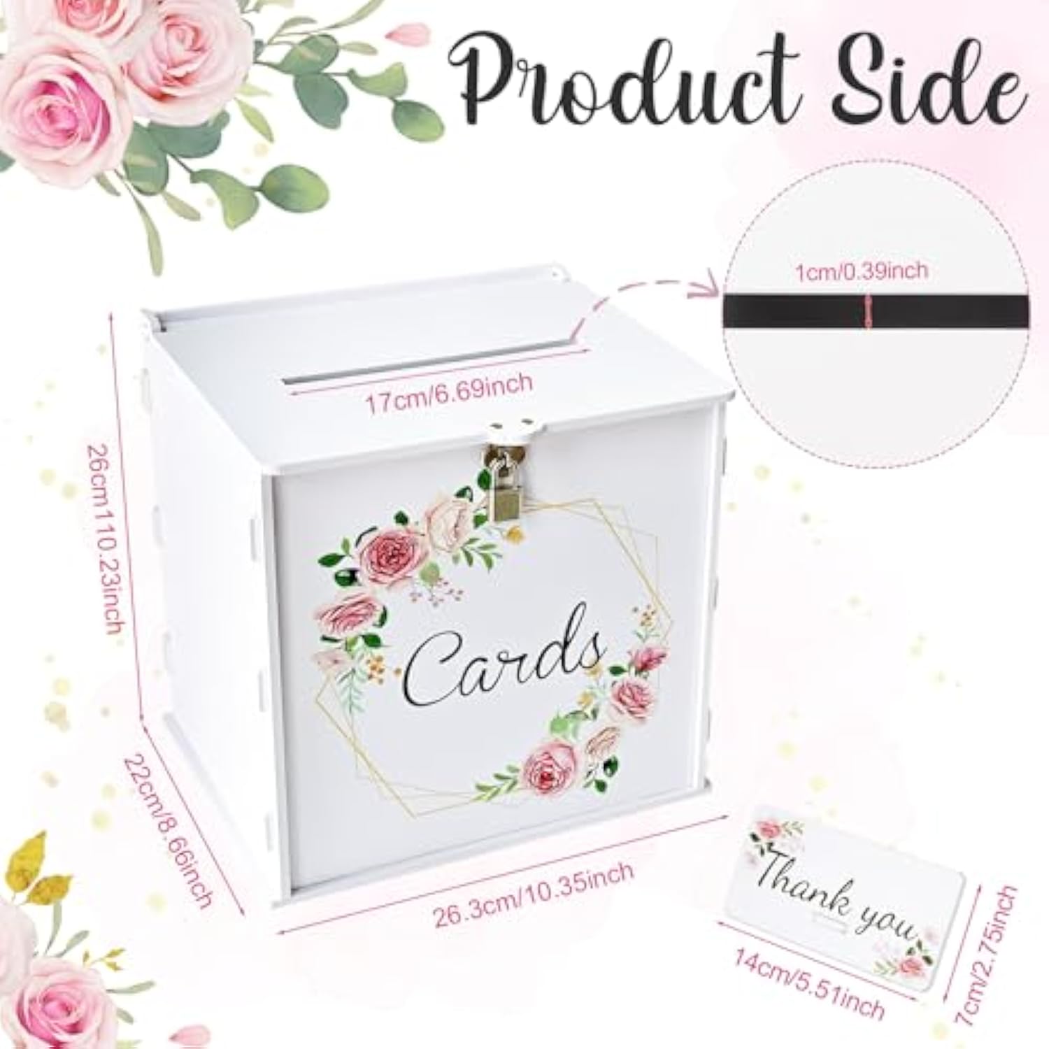 Pvc White Wedding Card Box With Lock, Diy Gift Card Box For Wedding Reception, Pink Rose Wedding Money Envelope Box For Party Graduation Birthday Baby Shower Decorations