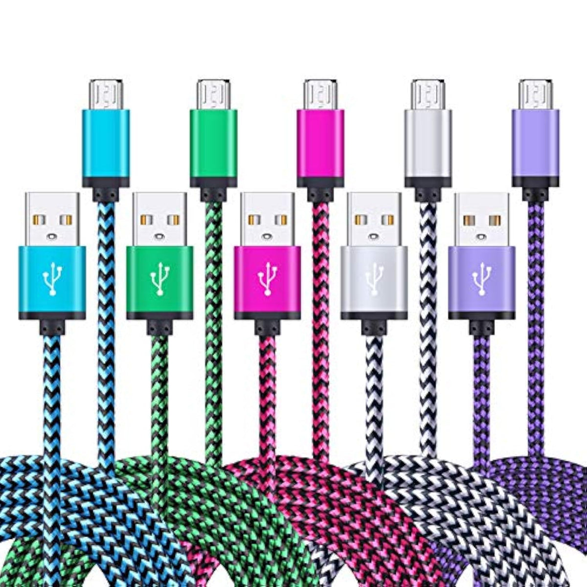 Micro Usb Charger Cable, 5-Pack 6Ft Micro Usb Cable Cord Braided Fast Charging Phone Charger For Samsung Galaxy J3 J7 S6 S7 Edge, Tablet, Lg Stylo 2/3 Lg G3 G4 K30 K20 Plus, Old Kindle 7 8 10