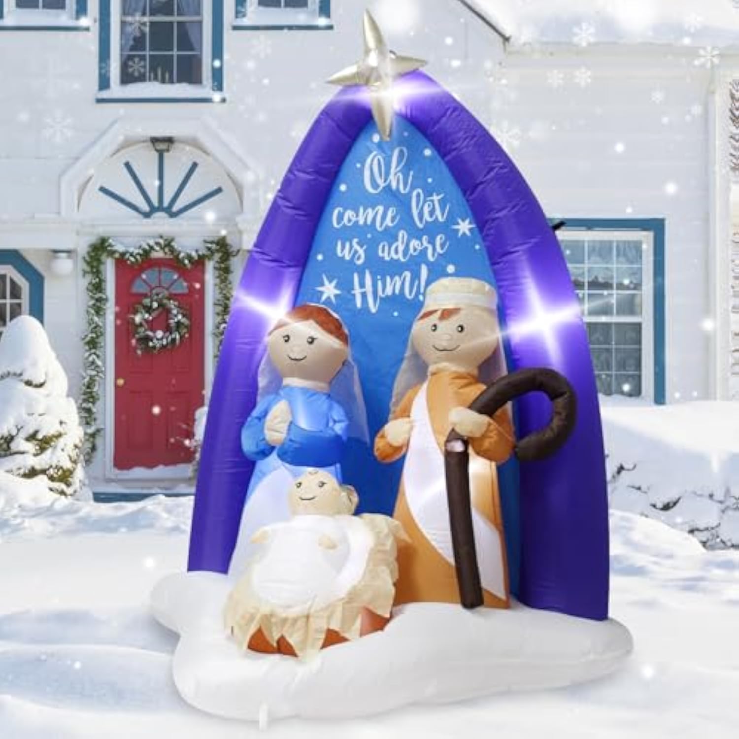 6Feet Inflatable Jesus Nativity Scene Outdoor Christmas Decoration With Led Lights,Indoor Outdoor Holiday Nativity Set D