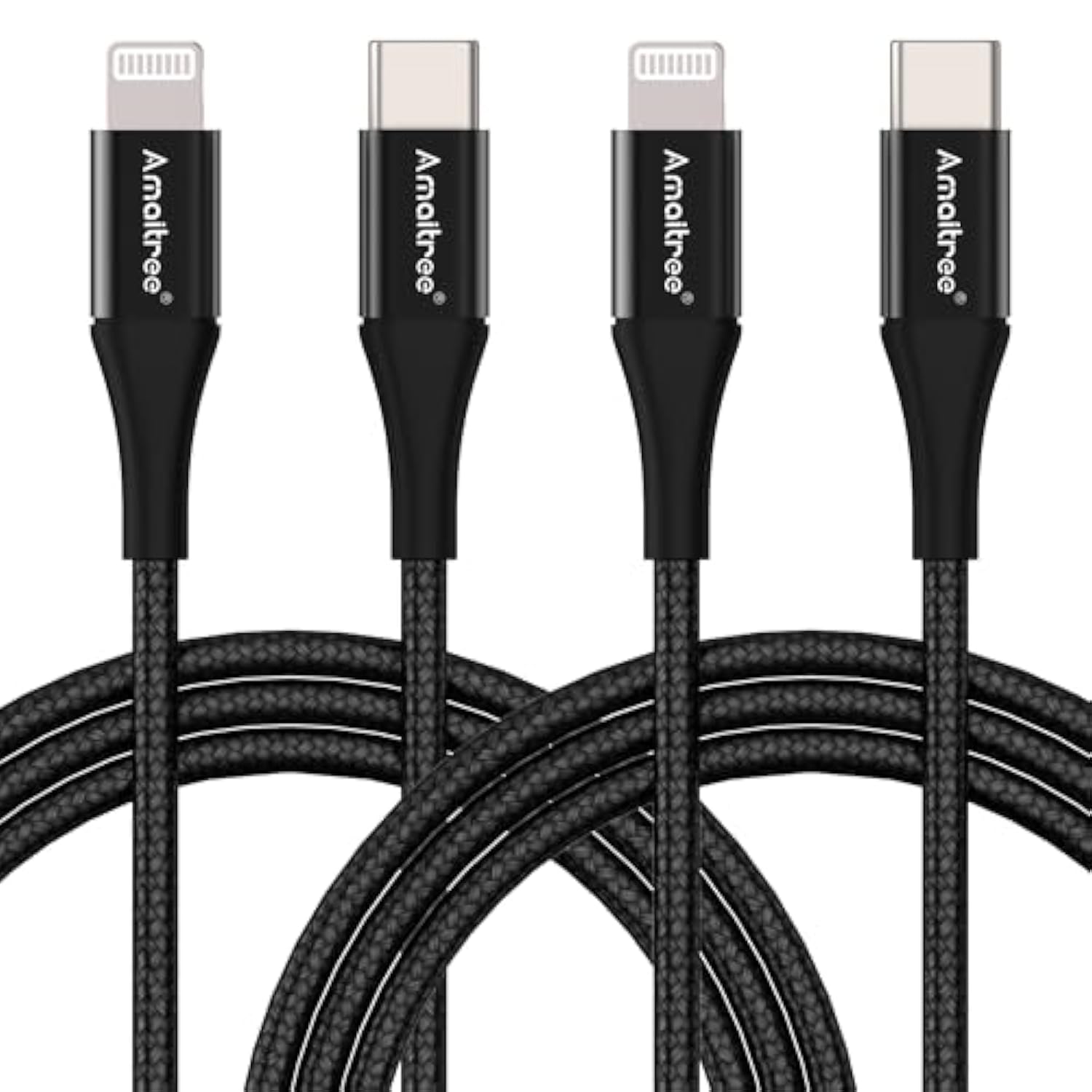 Usb C To Lightning Cable 4Ft, [Apple Mfi Certified] 2-Pack 3A Fast Charging Type-C To Lightning Woven Cable, Car Play Charging Braided Cable For Iphone 14/13/12/11/Xs/Xr/8 Series - Black