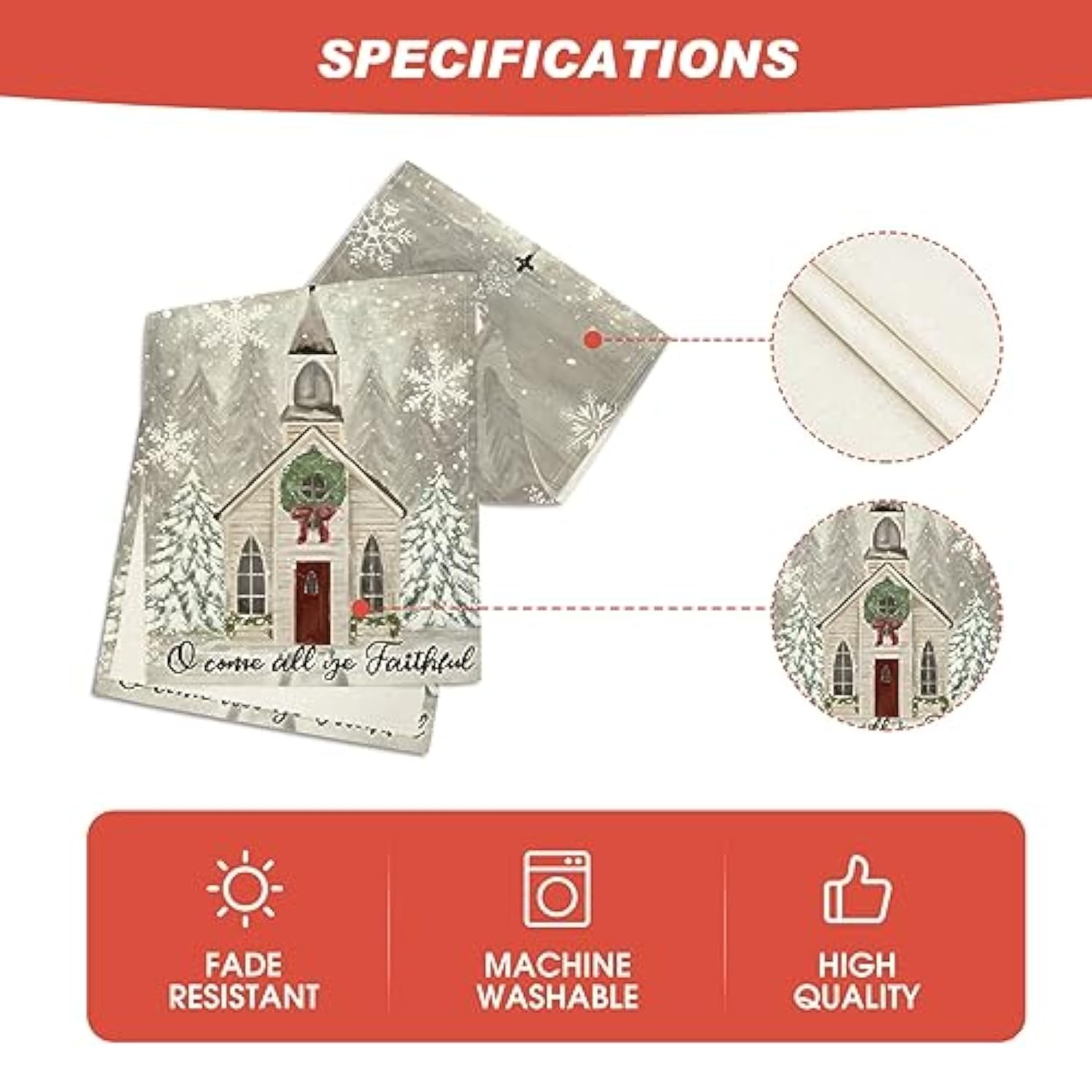 Church Xmas Trees Snowflakes Merry Christmas Table Runner, Bow Tie Kitchen Dining Table Decoration For Outdoor Home Party 13X72 Inch