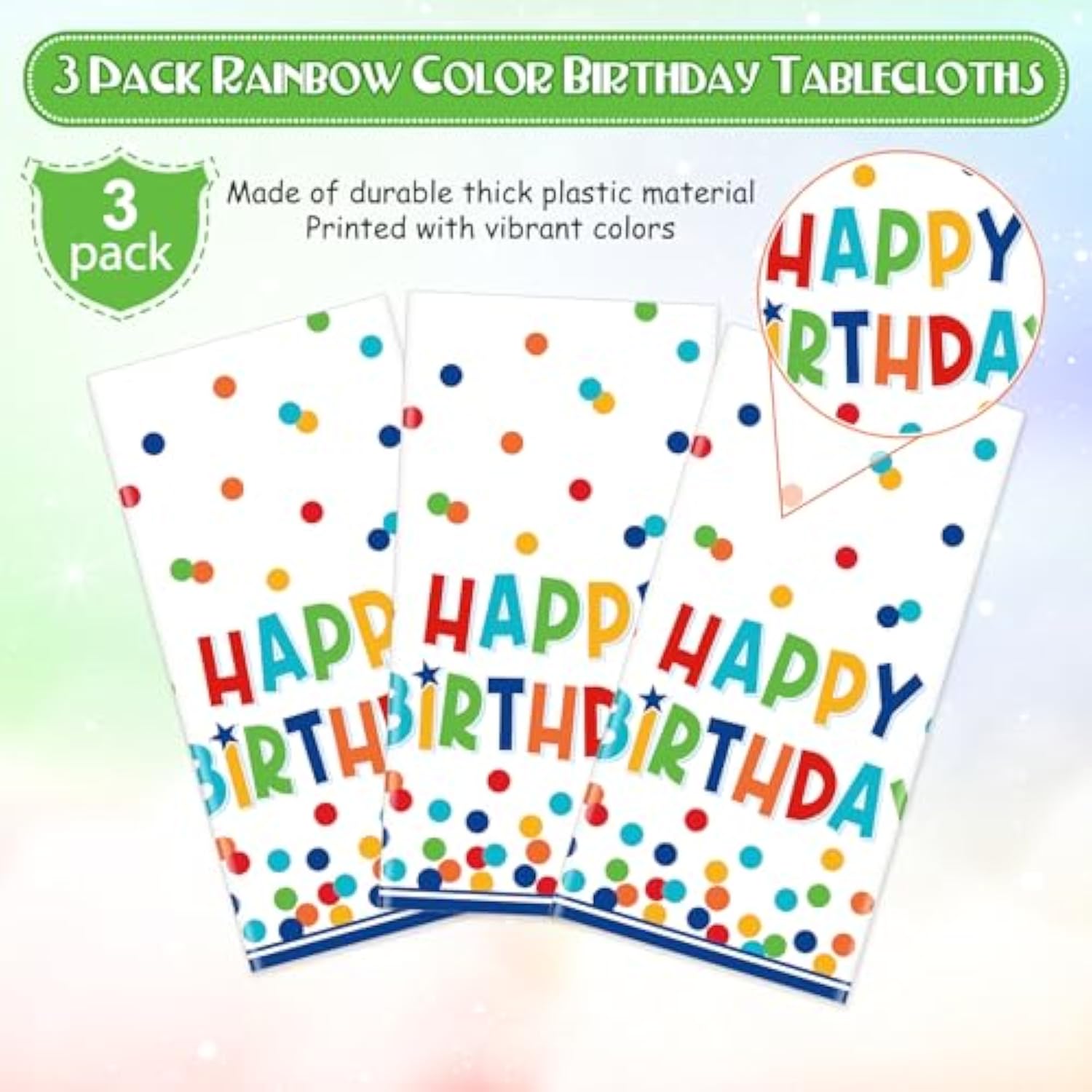 3-Pack Colorful Polka Dot Birthday Tablecloths – 54x108" Waterproof Plastic Covers for Parties