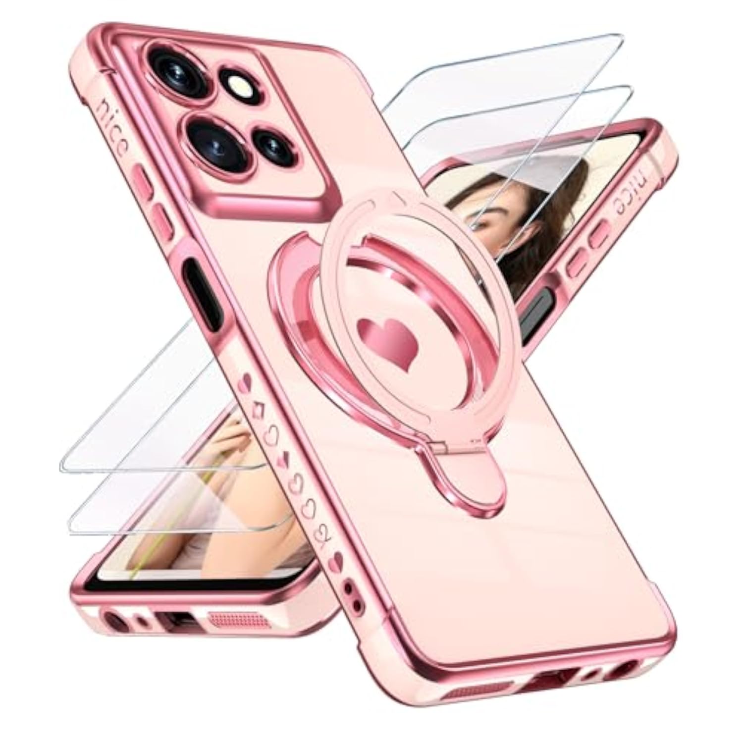 Cute Plated Gold Phone Case for Motorola Moto G 5G 2025 - Pink