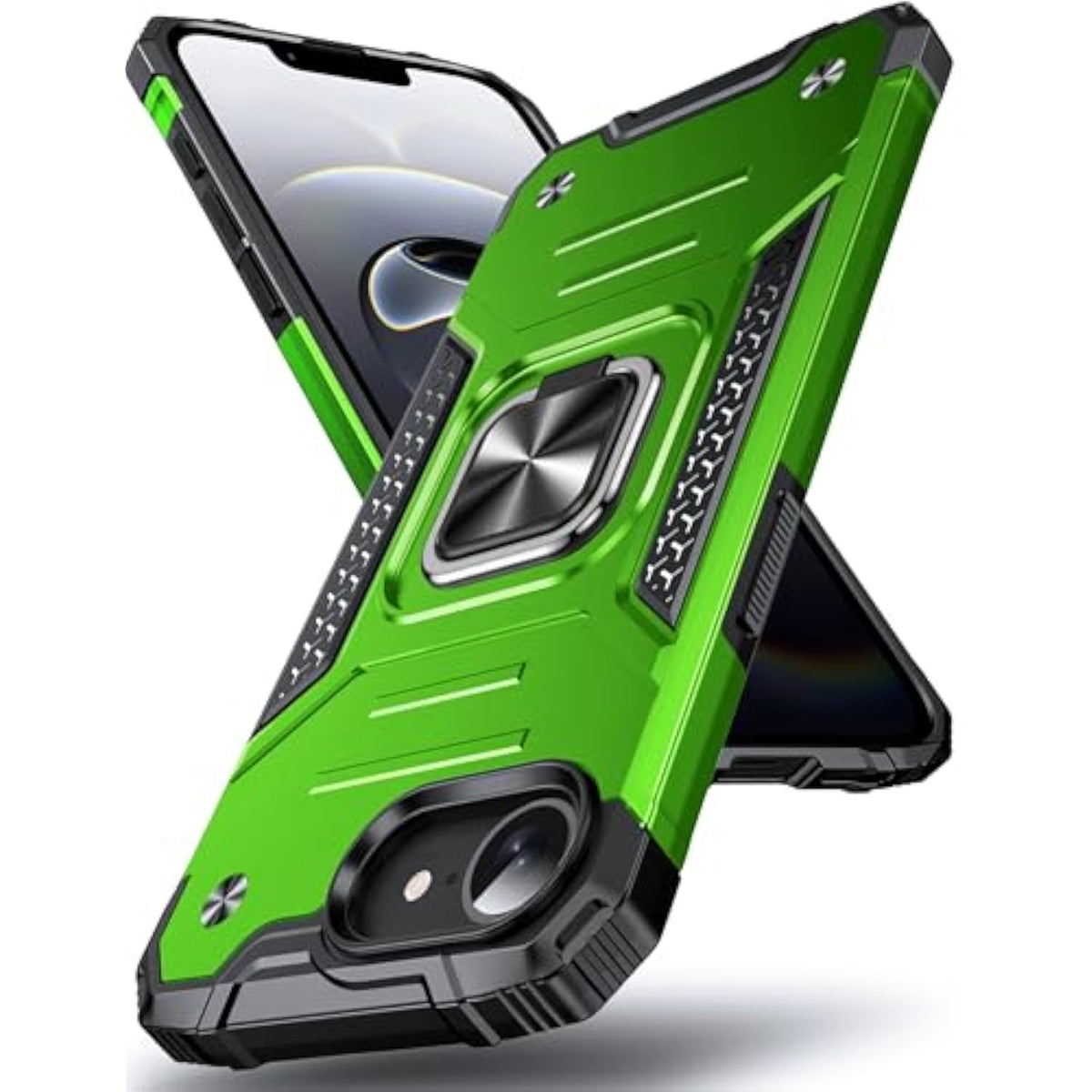 Designed For Iphone 16E Case, Military Grade Shockproof Protective Phone Case Cover With Enhanced Metal Ring Kickstand [Support Magnet Mount] For Iphone 16E 2025 6.1 Inch, Grass Green