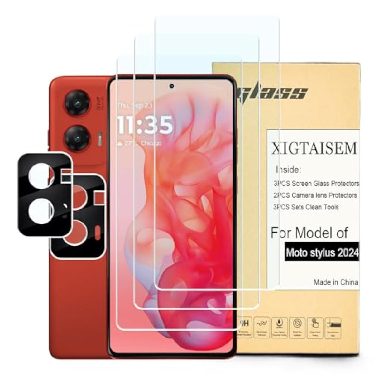 3+2Pack For Moto G Stylus 2024 5G Screen Protector,[6.7 Inch Display] 3Pack Screen Protector And 2 Set Camera Lens Protector,2.5D Curved Edges, Case Friendly Tempered Glass Film,[9H Hardness]