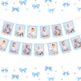 Blue Gingham Photo Banner 1St Birthday Baby Photo Banner For Newborn To 12 Months Blue Checkered Monthly Photo Cards Gingham Banner For Baby Boy 1St Birthday Party Supplies