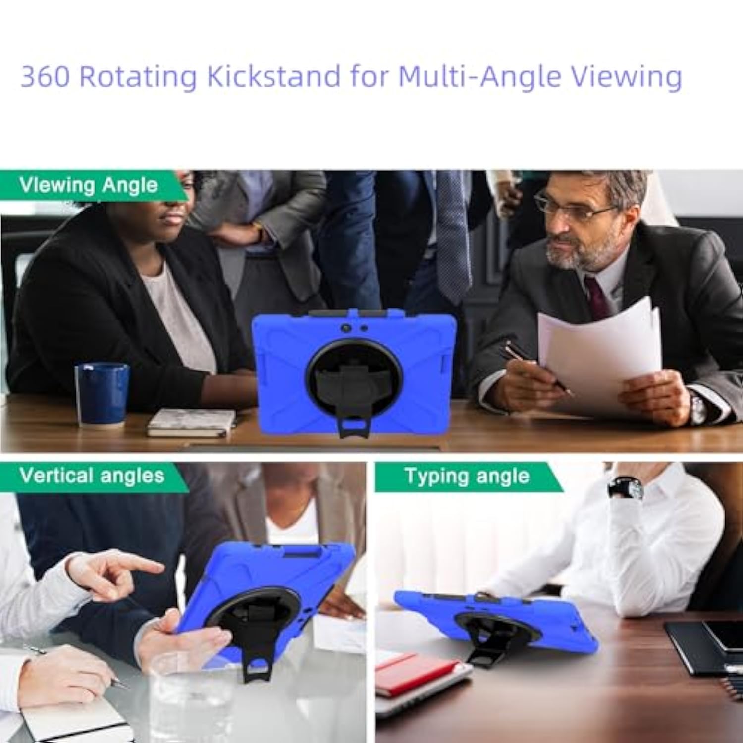 Tablet Case With 360 Rotating Strap And Stand Heavy Duty Protective Full Body Cover Compatible With Microsoft Surface Go 4/3/2/1 Blue
