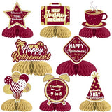 8 Pieces Happy Retirement Honeycomb Centerpieces - Burgundy Retirement Party Decorations, New Journey Begins Goodbye 9 to 5 Table Toppers for Welcome to 7 Day Weekends Farewell Leaving Party
