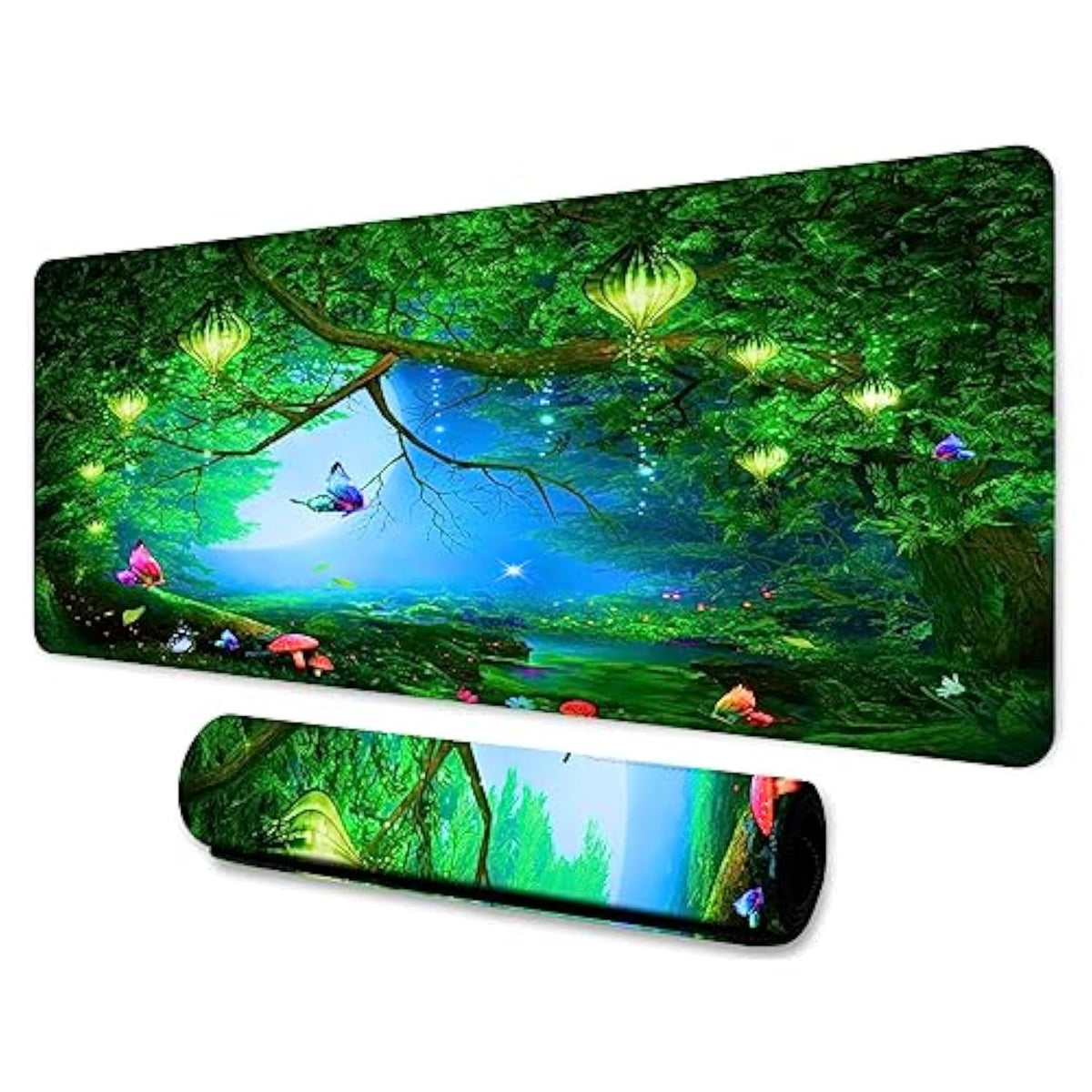 Butterfly Large Mousepad 31.5X11.8 Inches Dream Wonderland Moon Forest Plants Trees Graphic Printed Game Mousepad For Office Computer Desk Decoration Bdxpmn256