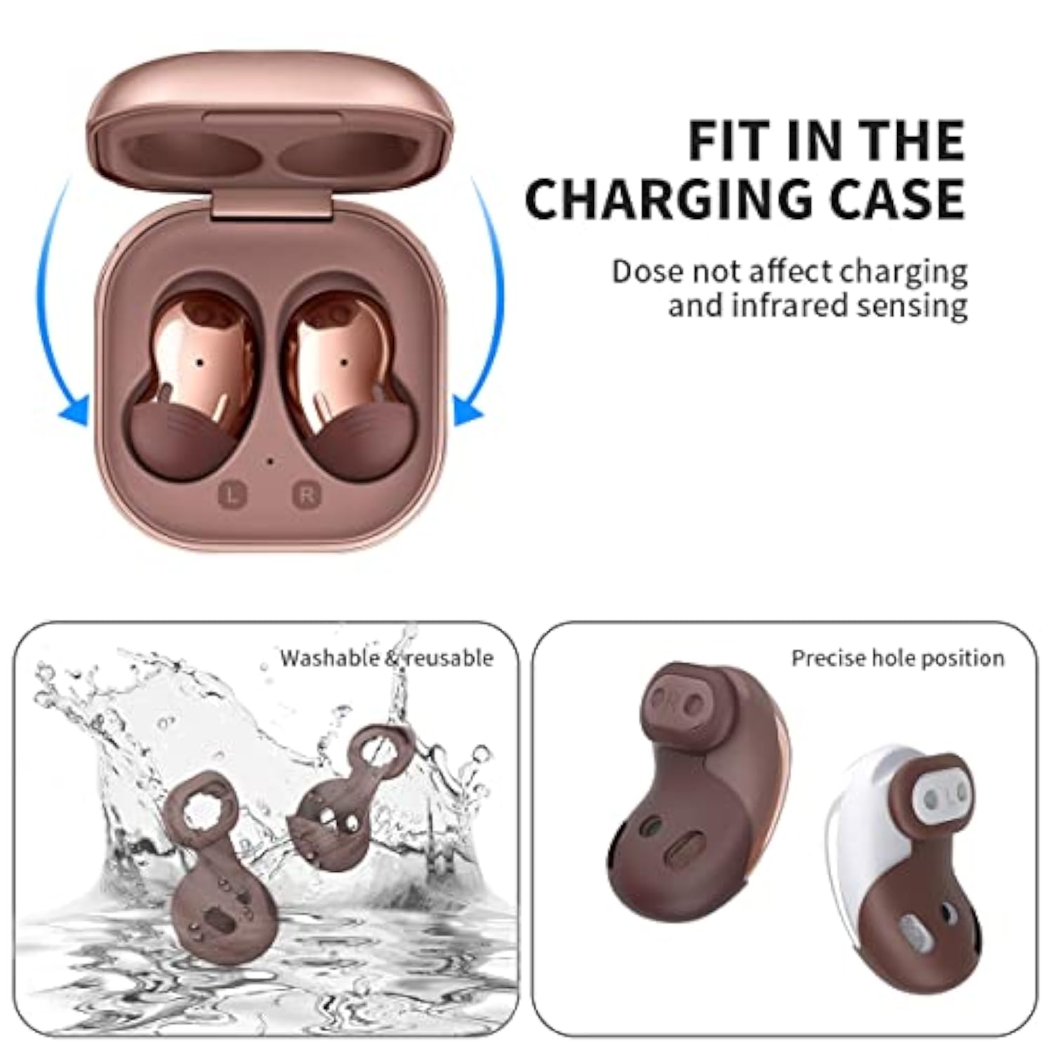 Samsung Galaxy Buds Live Ear Tips, Anti-Slip Silicone Ear Tips Cover Compatible With Samsung Galaxy Buds Live Earbuds Cover Accessories (Brown) (2 Sizes - S/L)