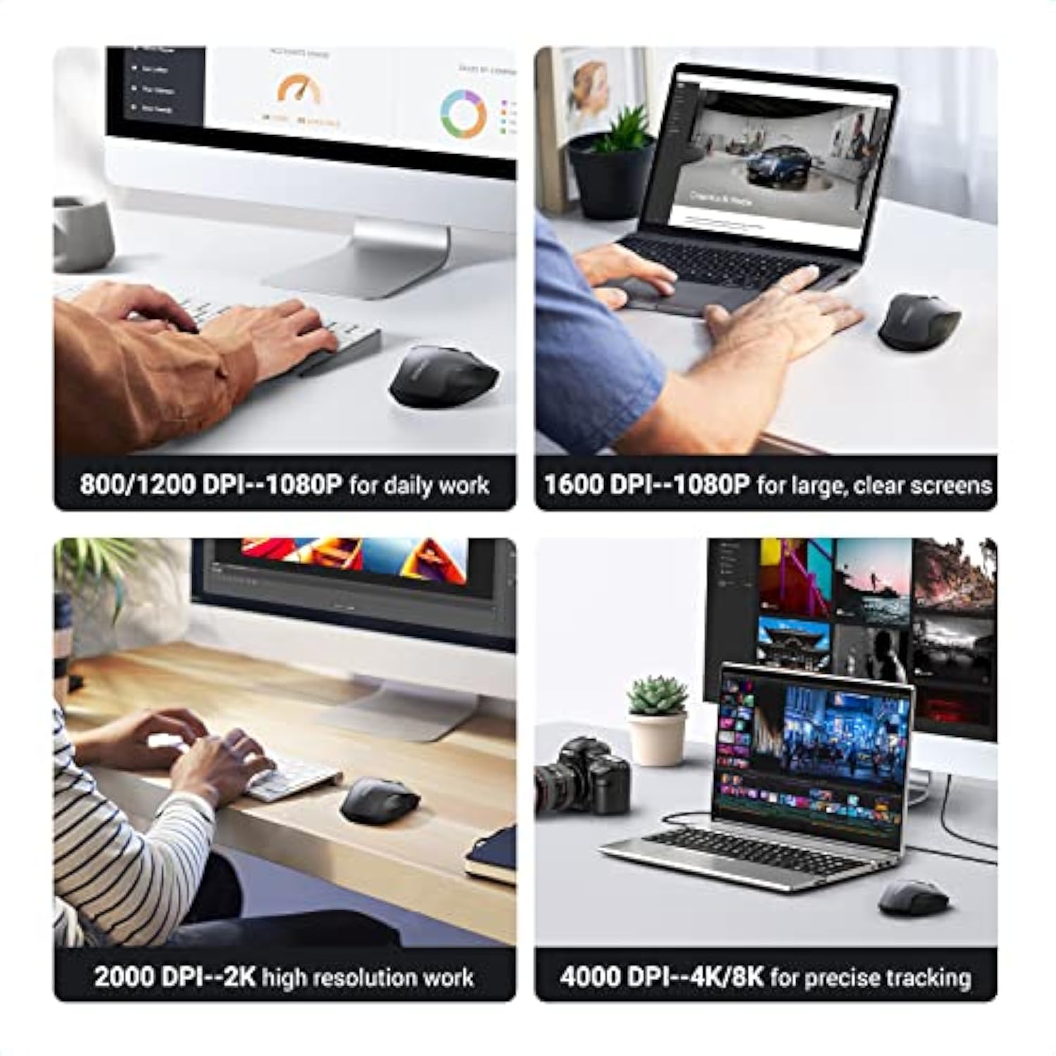 UGREEN Wireless Mouse 2.4G with USB Receiver, 5-Level 4000 DPI 6 Buttons,18 Months Battery Life Cordless Mouse, Ergonomic Computer Mice for Laptop, Computer, PC, MacBook, Chromebook Black